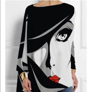 NEW White Black Abstract Sweater Shirt Top
